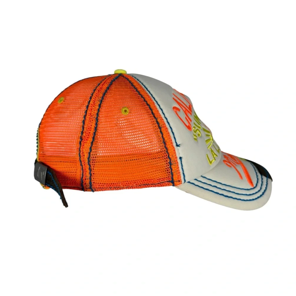 True Religion Malibu 90265 Strapback Trucker Hat Orange Neon California Vintage - Picture 4 of 13